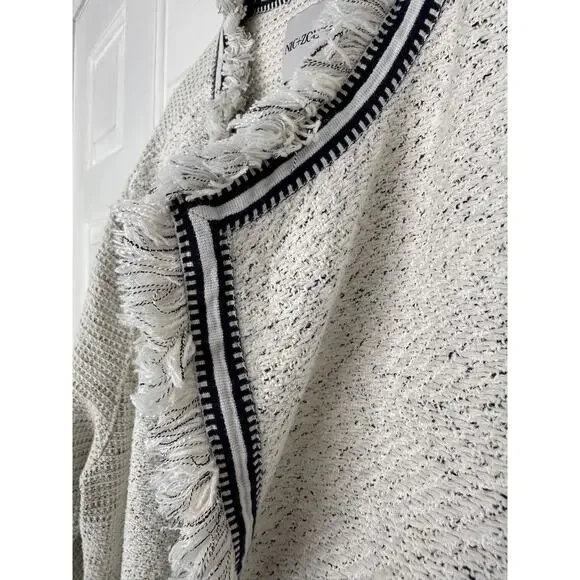 VGUC NIC+ZOE Plus Ribbon Trim Fringe Jacket Cream Navy Waffle size 3X READ - Picture 8 of 14